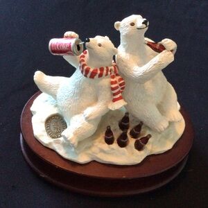 Vintage Coca-Cola Musical Polar Bears on Wood Base